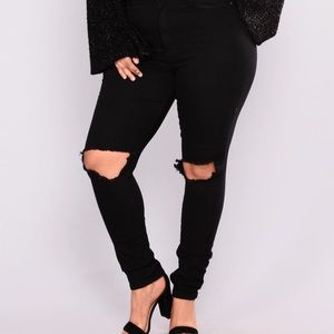 High waist black distressed jeans